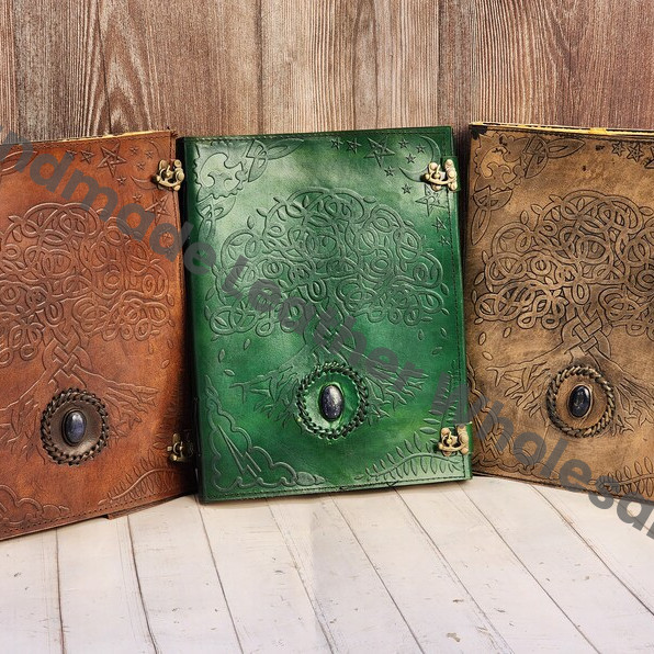 Tree of Life Embossed Leather Journal: Handmade Grimoire, Sketchbook