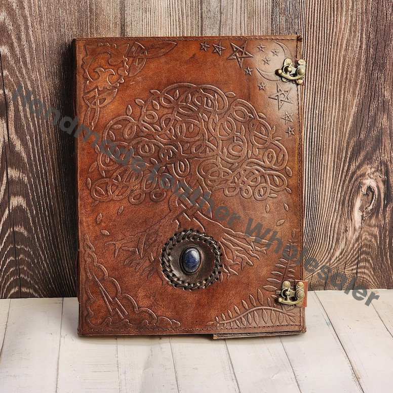 Tree of Life Embossed Leather Journal: Handmade Grimoire, Sketchbook