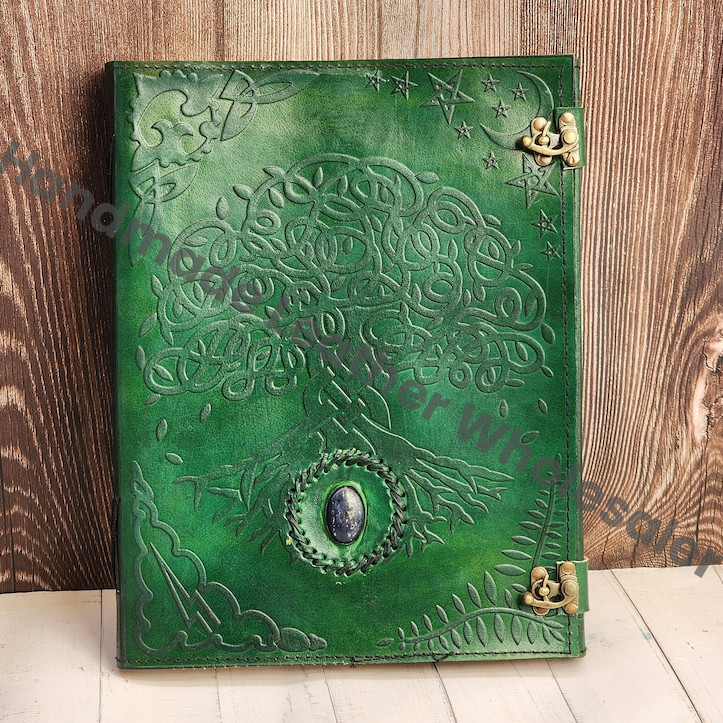 Tree of Life Embossed Leather Journal: Handmade Grimoire, Sketchbook