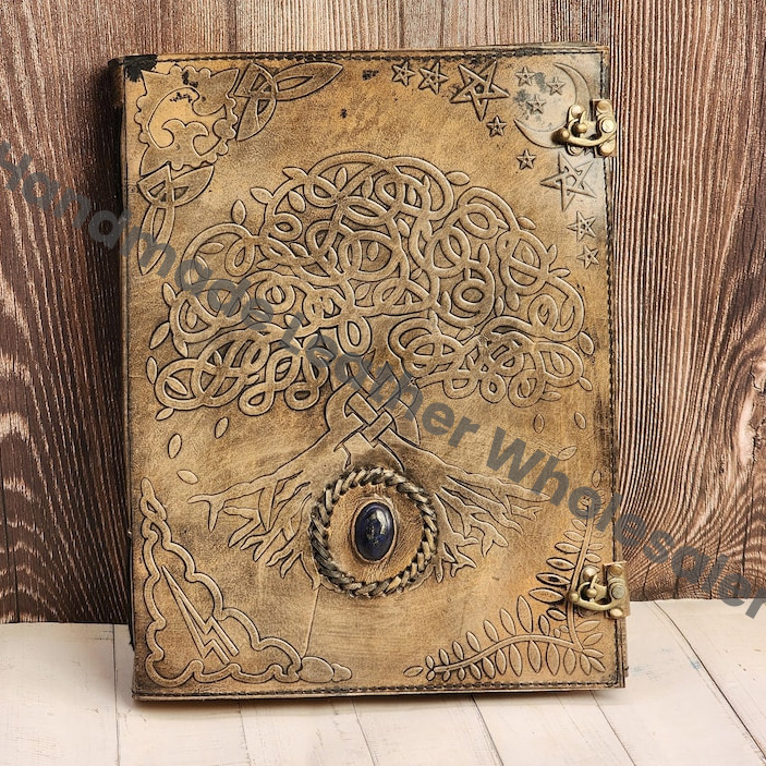 Tree of Life Embossed Leather Journal: Handmade Grimoire, Sketchbook