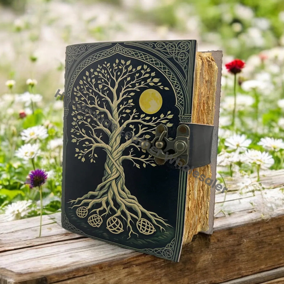 Tree of Life Grimoire Handmade leather journal Notebook Blank spell book of shadows