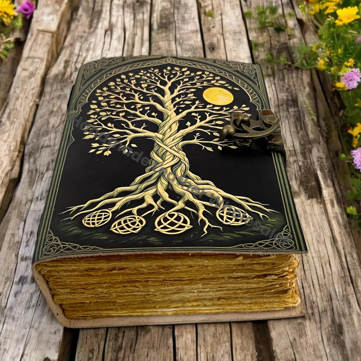 Tree of Life Grimoire Handmade leather journal Notebook Blank spell book of shadows