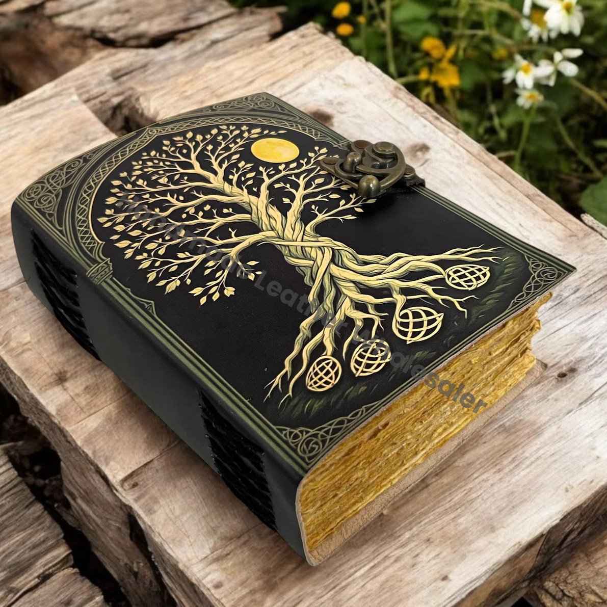 Tree of Life Grimoire Handmade leather journal Notebook Blank spell book of shadows
