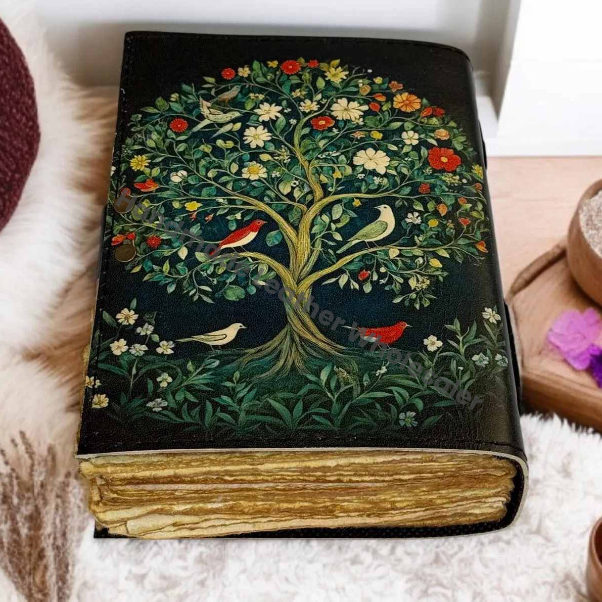 Tree of Life Leather Grimoire – Book of Shadows with Lock, Witchcraft Journal, Spell Book, Wiccan Notebook