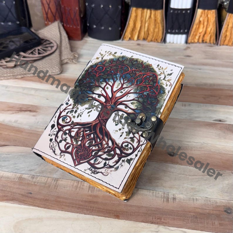 Tree of Life Leather Grimoire Journal: Blank Book of Shadows