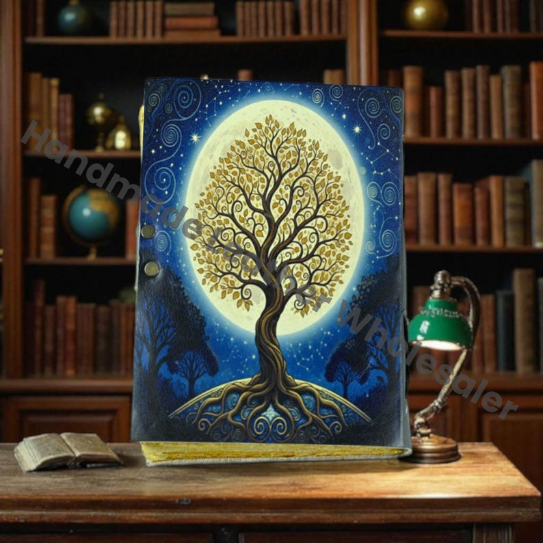 Tree of Life Leather Grimoire Journal: Blank Book of Shadows