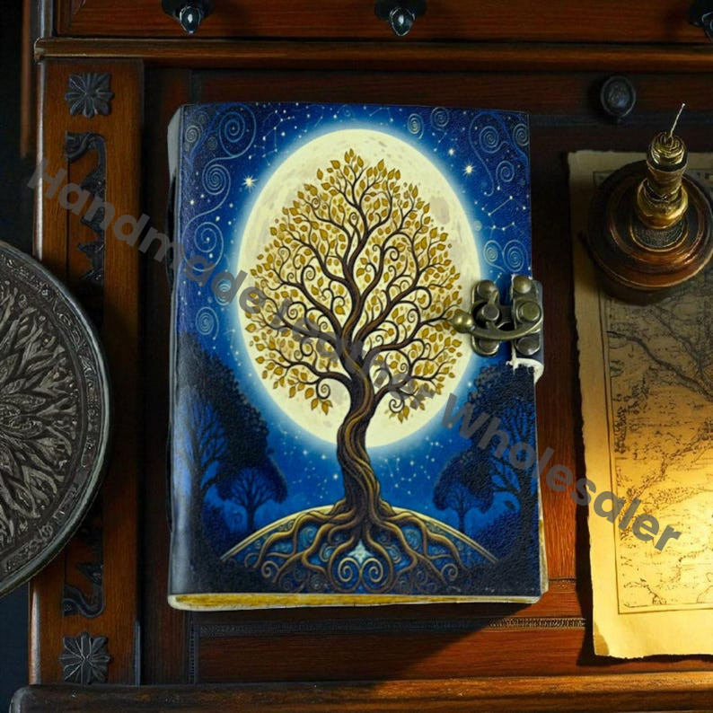 Tree of Life Leather Grimoire Journal: Blank Book of Shadows