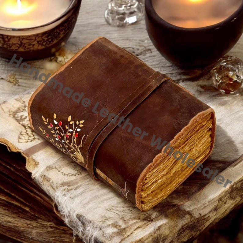 Tree of Life Leather Grimoire Journal: Blank Book of Shadows