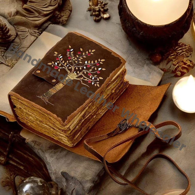 Tree of Life Leather Grimoire Journal: Blank Book of Shadows