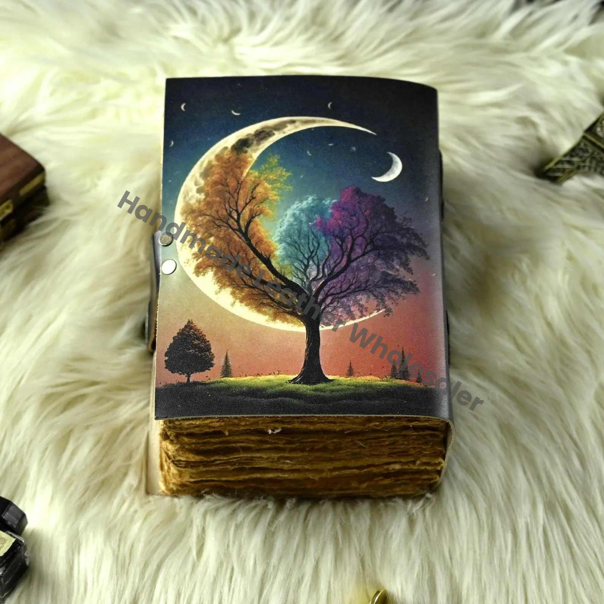 Tree of Life Leather Grimoire Journal: Handmade Deckle Edge Spell Book