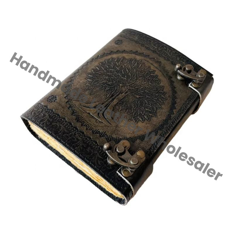 Tree of life Leather Journal Antique Embossed Charcoal Book of Spells Prop Handmade Paper Personal Organizer Gift for Him her