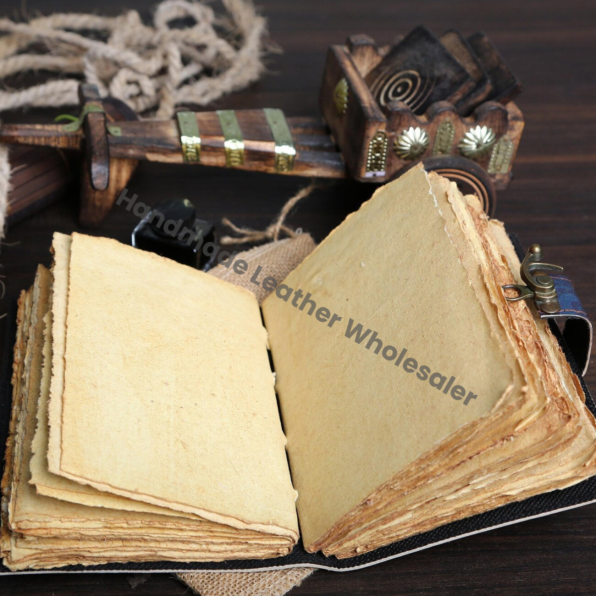 Tree of Life Leather Journal • Blank Spell Book, Deckle Edge Paper