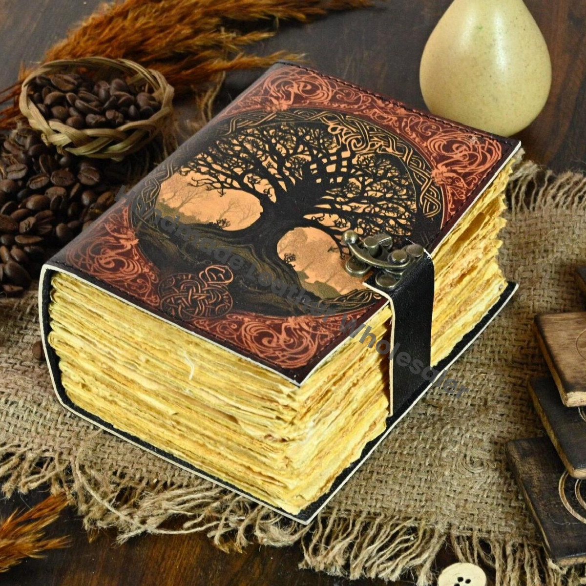 Tree of Life Leather Journal | Blank Spell Book of Shadows | Celestial Leather Journal