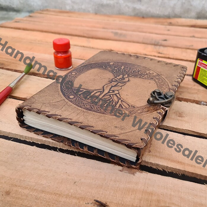Tree Of Life Leather Journal, Embossed Handmade Paper Grimoire