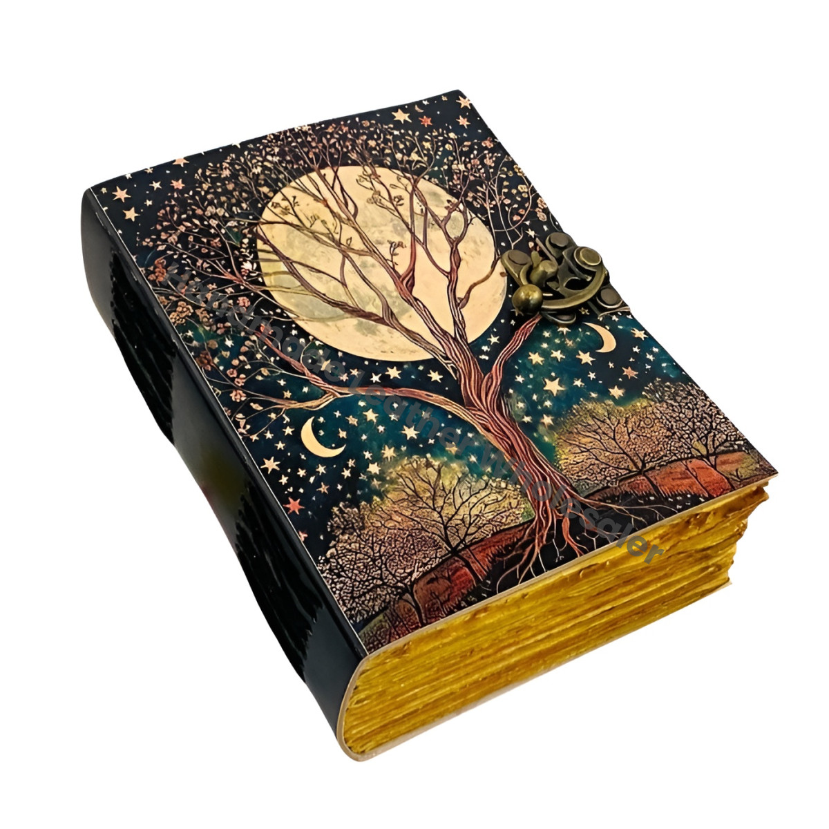 Tree of Life Leather Journal – Fairy Moon and Stars Grimoire Notebook – Witchy 200 or 400 Deckle Edge page Spell Book – Pagan Diary