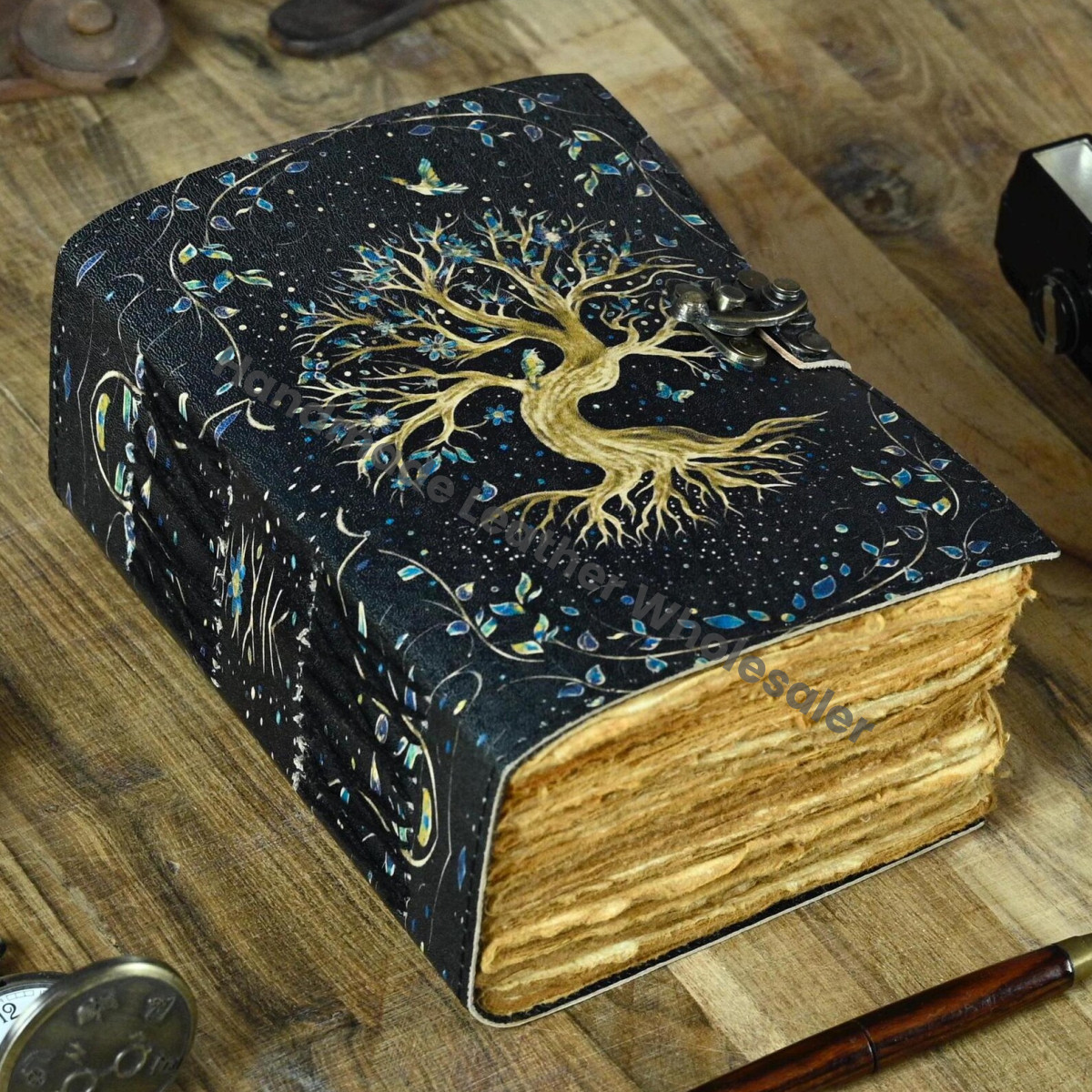 Tree of Life Leather Journal | Large Grimoire | Blank Spell Book of Shadows | Celestial Leather Journal