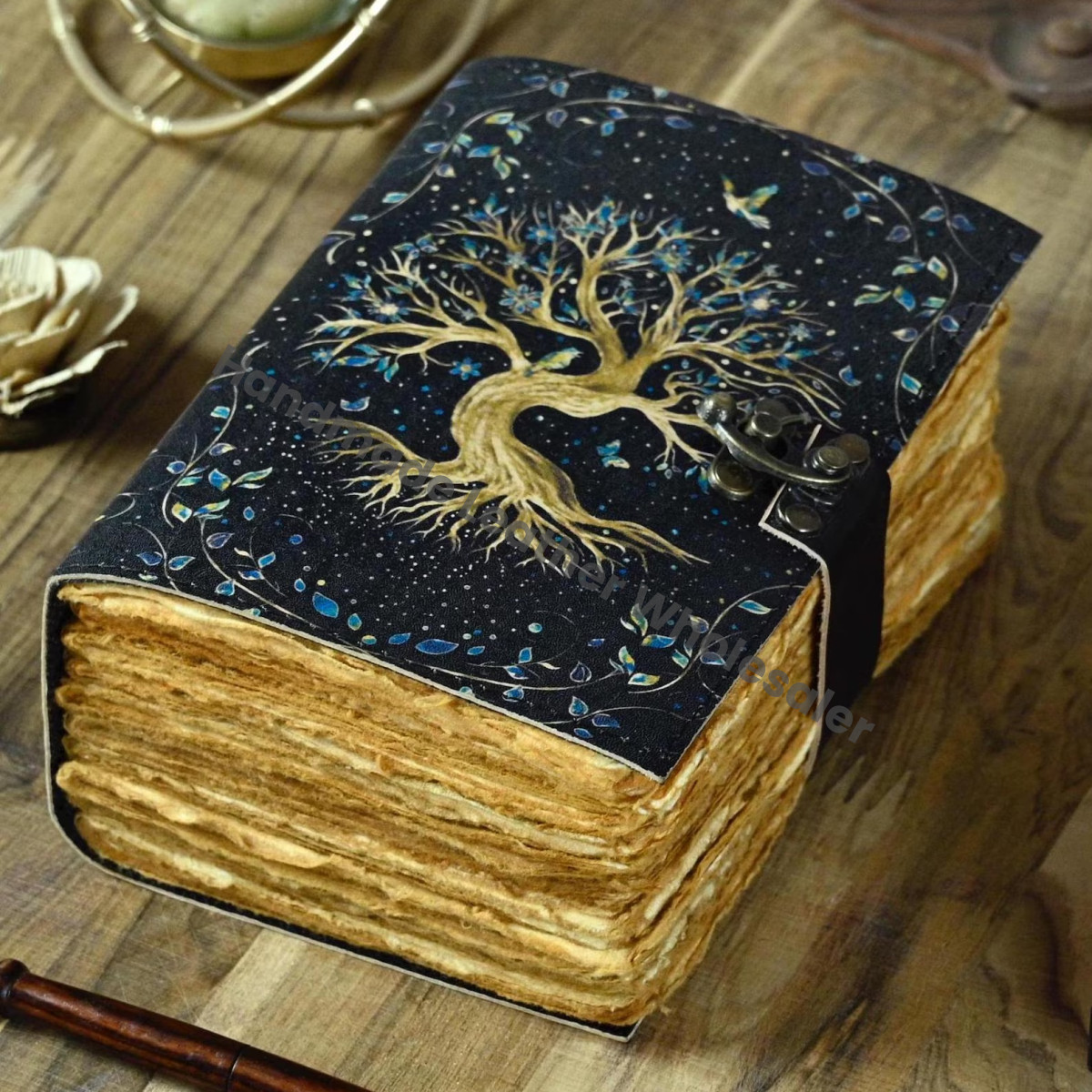 Tree of Life Leather Journal | Large Grimoire | Blank Spell Book of Shadows | Celestial Leather Journal