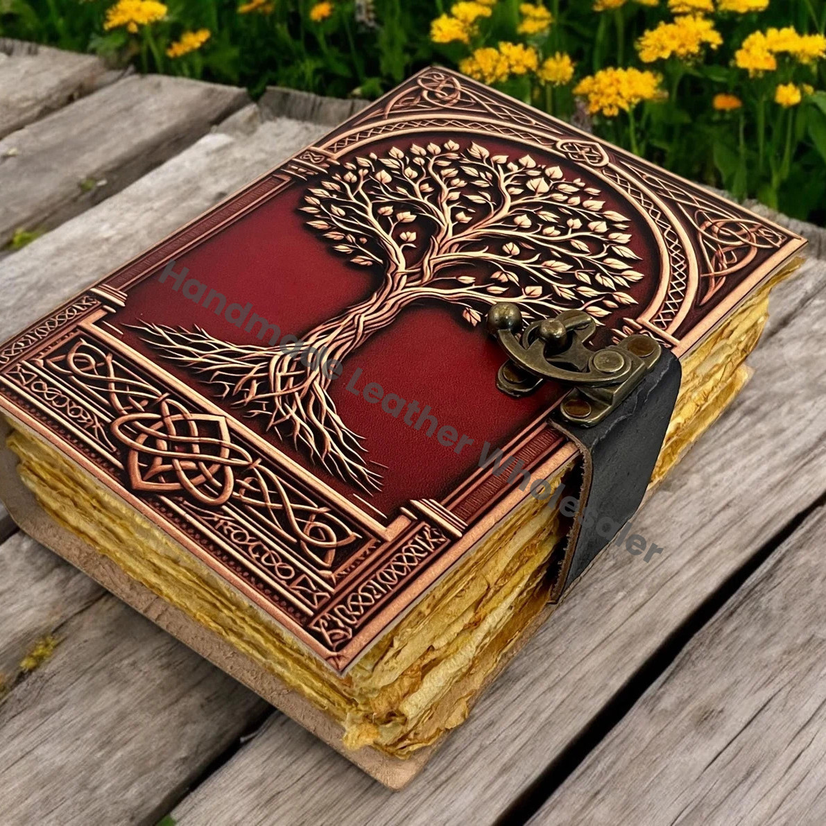 Tree of Life Leather Journal | Large Grimoire | Blank Spell Book of Shadows | Celestial Leather Journal