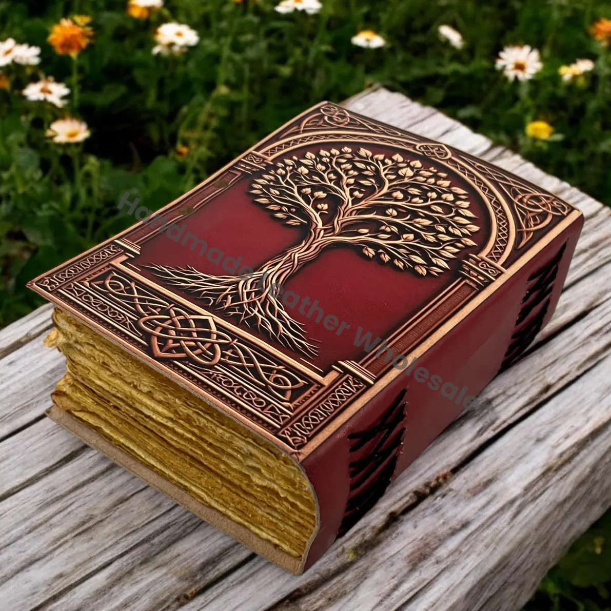 Tree of Life Leather Journal | Large Grimoire | Blank Spell Book of Shadows | Celestial Leather Journal
