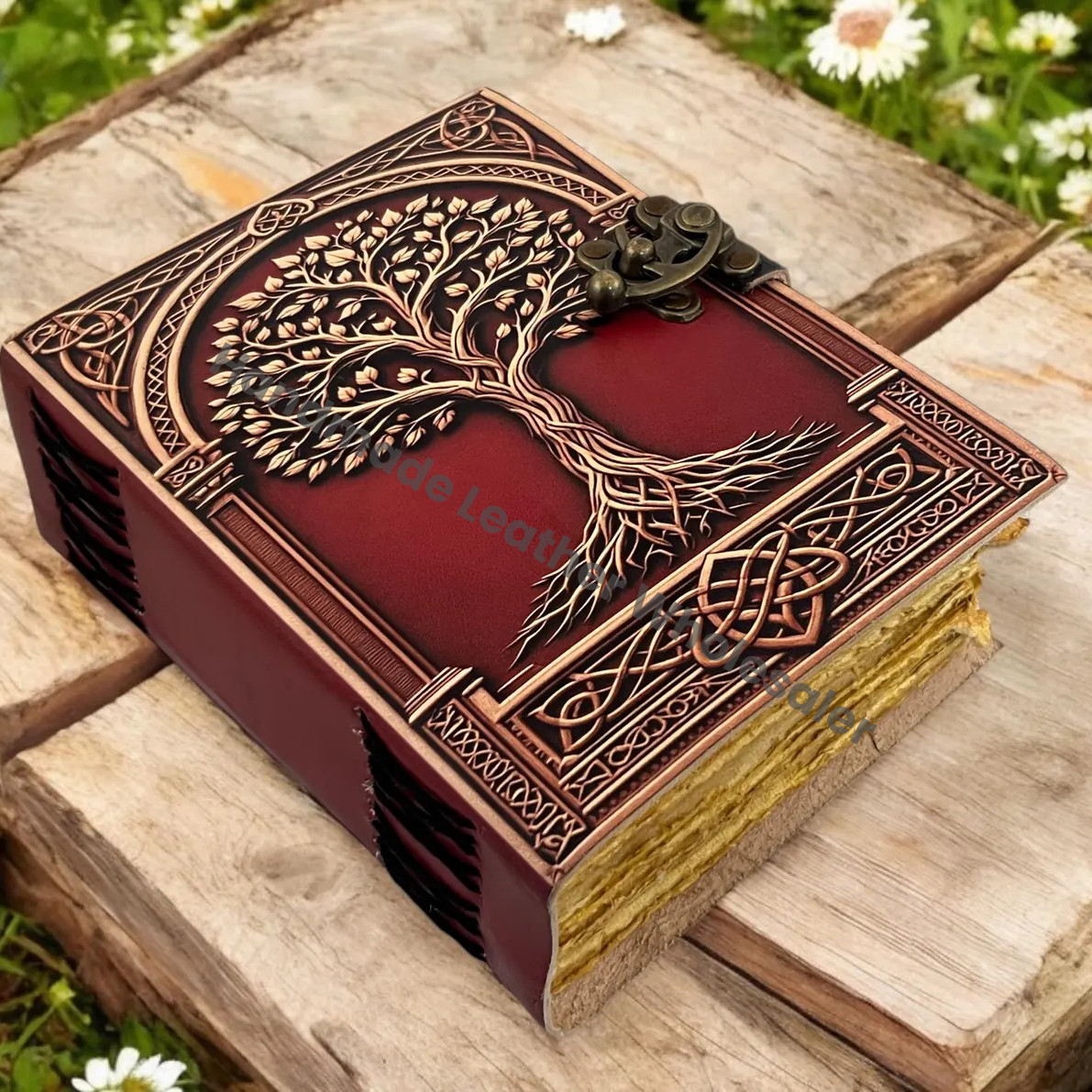 Tree of Life Leather Journal | Large Grimoire | Blank Spell Book of Shadows | Celestial Leather Journal