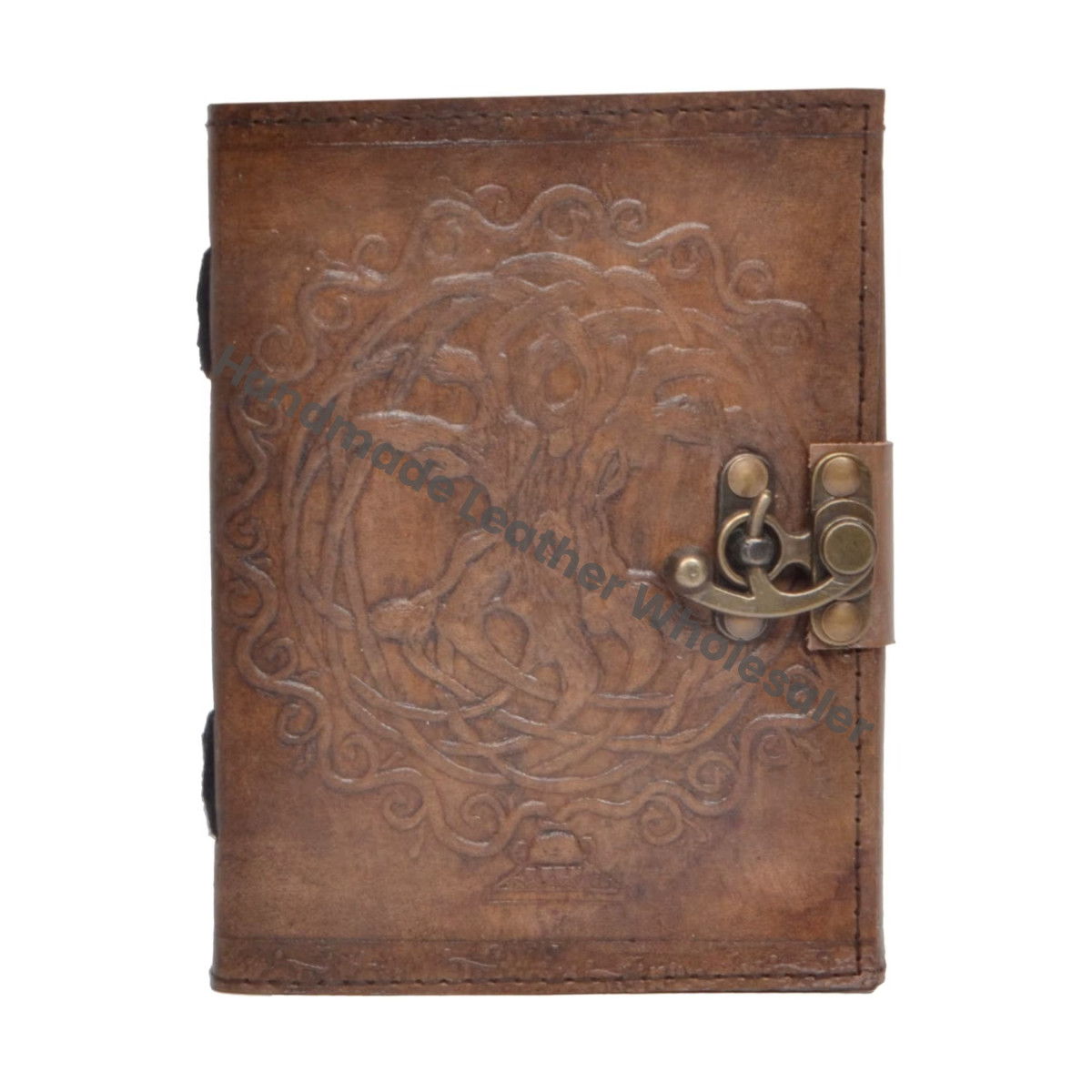 Tree of Life Leather Journal Thermal Binding Hardcover Charcoal Notebook Handmade Unlined Paper Gift for Men Women