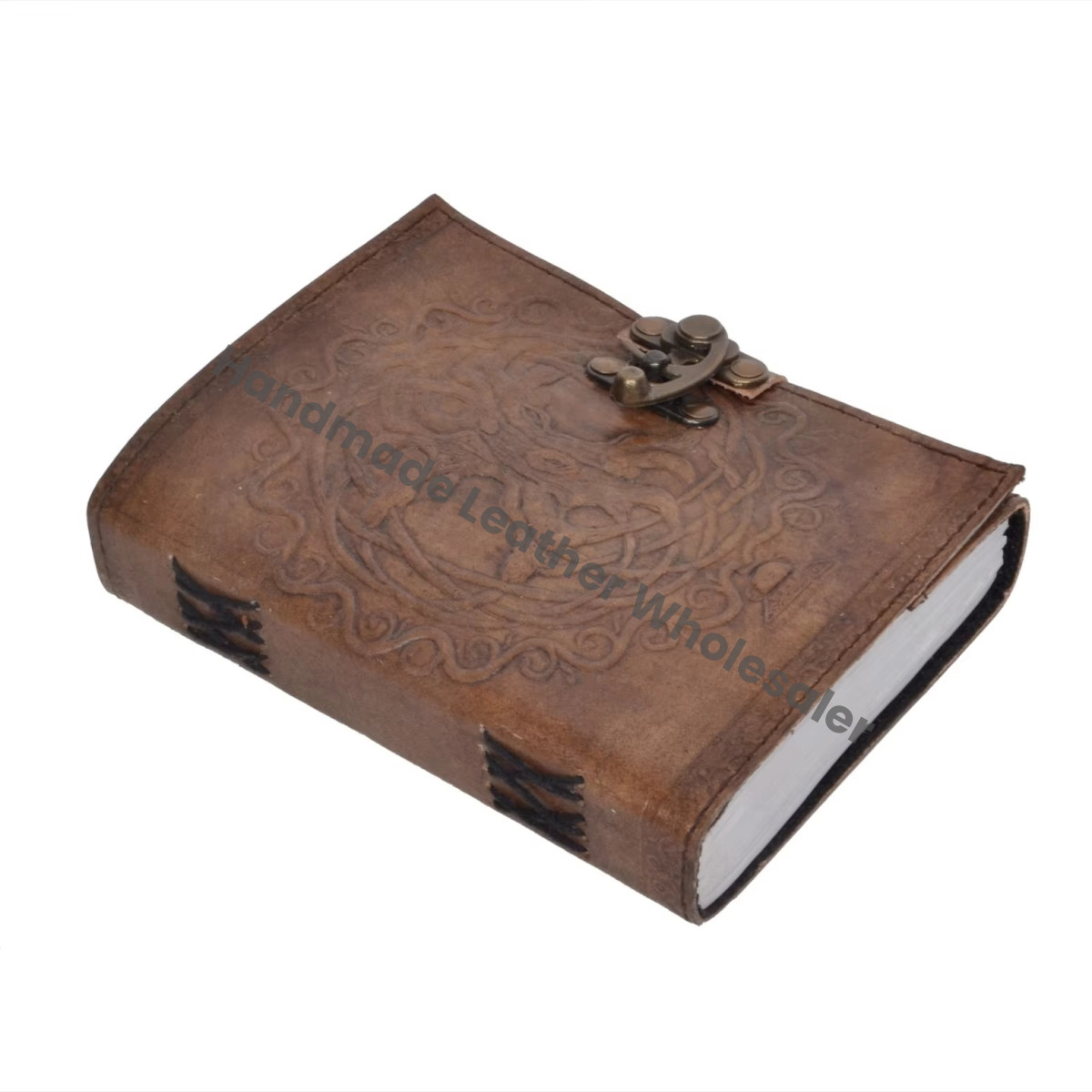 Tree of Life Leather Journal Thermal Binding Hardcover Charcoal Notebook Handmade Unlined Paper Gift for Men Women