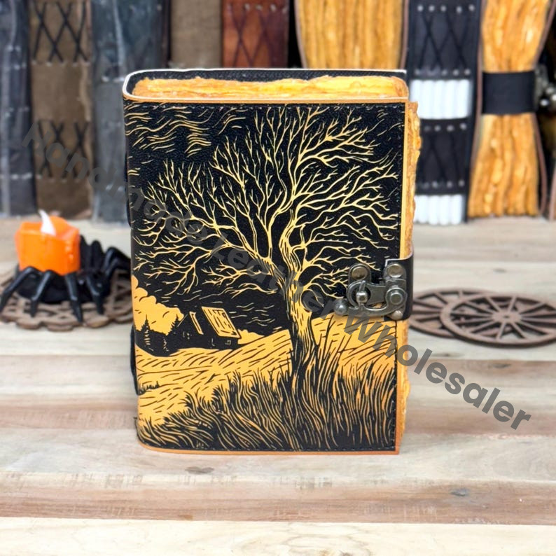 Tree Of Life Leather Journal: Vintage Lock, Handmade Cotton Paper