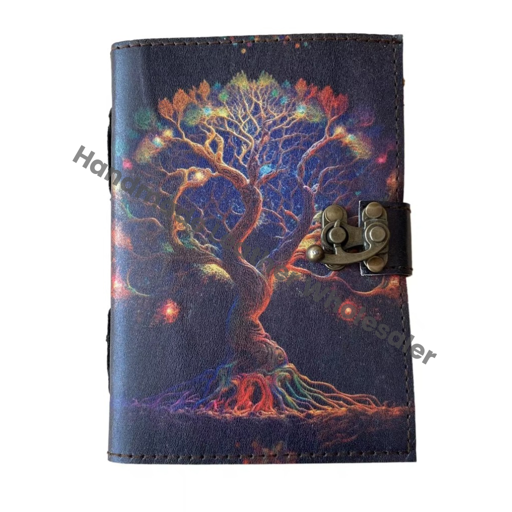 Tree of Life Vintage Leather Printed Journal Deckle Art Paper Handmade Retro Eco-friendly Notebook Sketchbook Travel Planner Gift