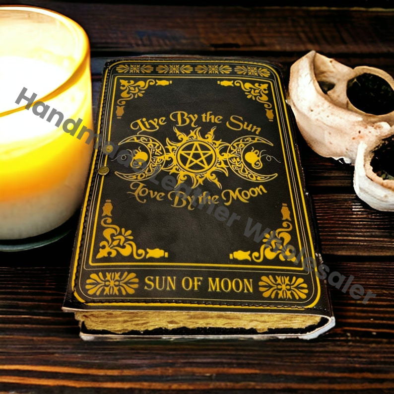 Triple Moon Goddess Leather Grimoire: Antique Deckle Edge Book of Shadows