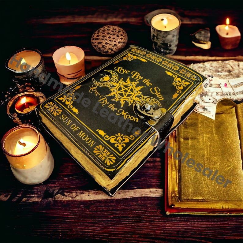 Triple Moon Goddess Leather Grimoire: Antique Deckle Edge Book of Shadows