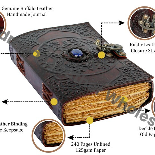 Triple Moon Goddess Leather Journal: Witchcraft Spell Book, Deckle Edge Paper