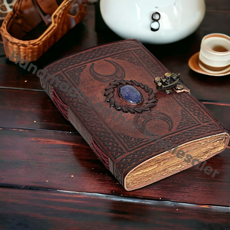 Triple Moon Leather Journal: Vintage Book of Shadows, Grimoire