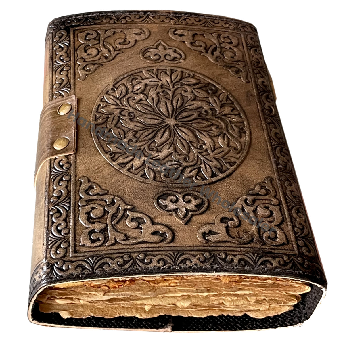 Triple Moon with Stone Leather Journal Notebook-Handmade Eco-friendly Unlined Sheets Gift for Men Women