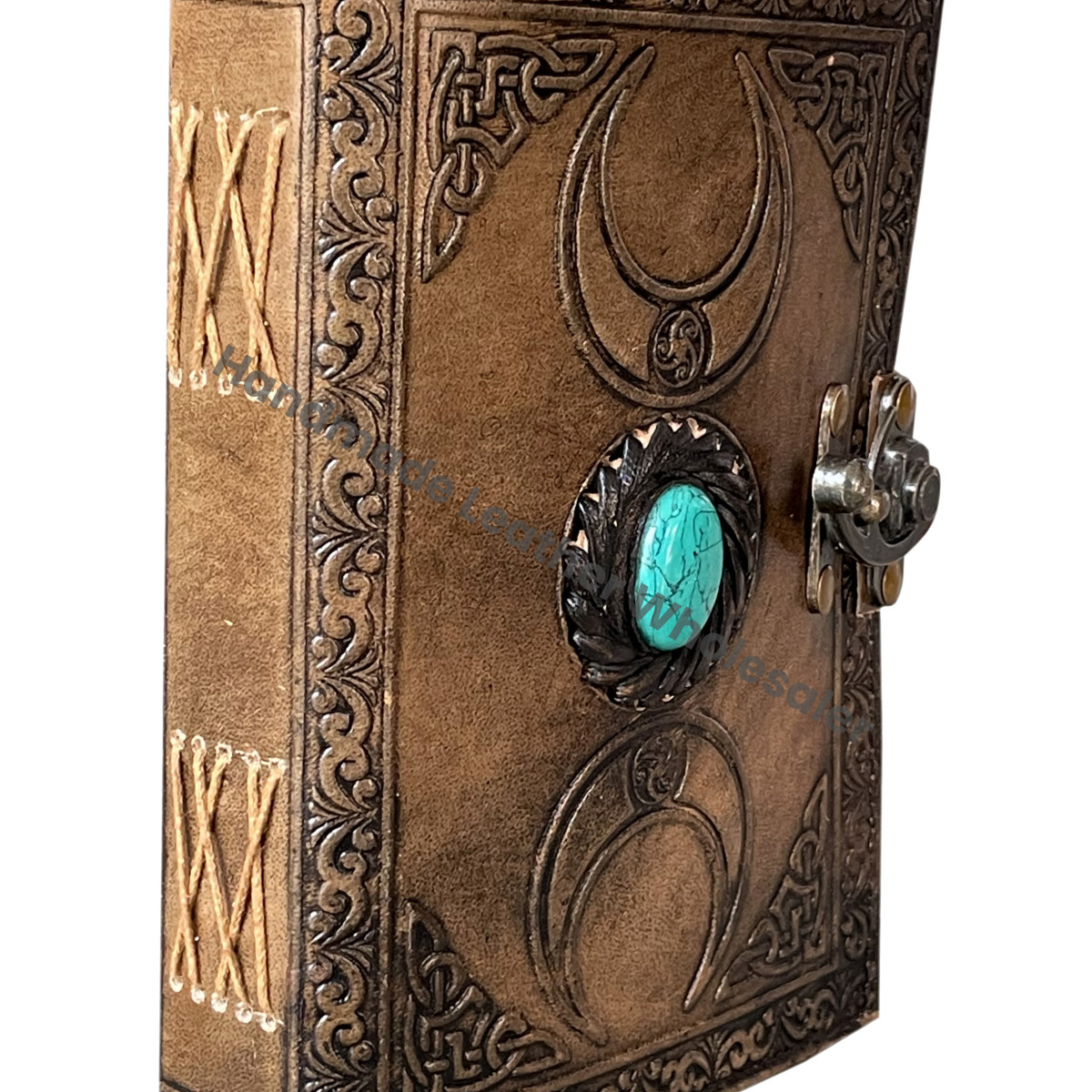 Triple Moon with Stone Leather Journal Notebook-Handmade Eco-friendly Unlined Sheets Gift for Men Women