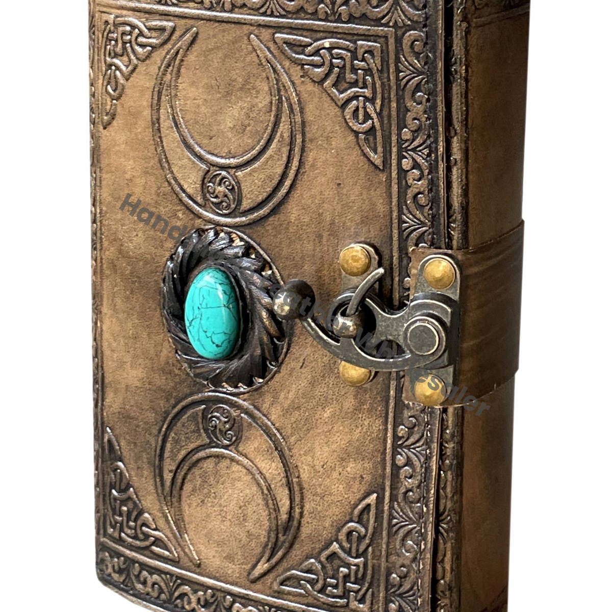 Triple Moon with Stone Leather Journal Notebook-Handmade Eco-friendly Unlined Sheets Gift for Men Women