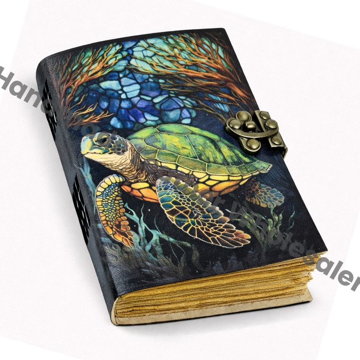 Turtle Leather Grimoire – Book of Shadows with Lock, Witchcraft Journal, Spell Book, Wiccan Notebook, Pagan Diary Magic Journal Gift