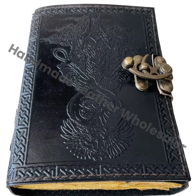 Vintage Black Leather Hardcover Journal Recyclable Handmade Deckle Paper Custom Logo Option-Gift Women Sketchbook Planner Diary