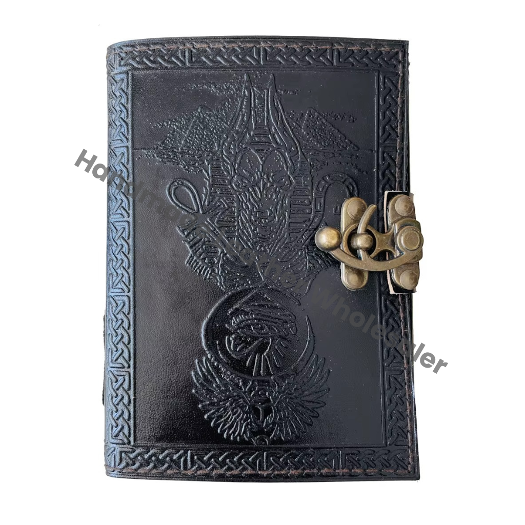 Vintage Black Leather Hardcover Journal Recyclable Handmade Deckle Paper Custom Logo Option-Gift Women Sketchbook Planner Diary