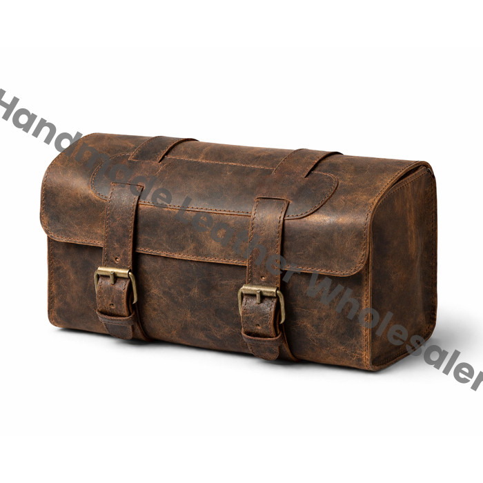 Vintage Brown Leather Motorcycle Tool Bag: Buffalo Leather Pannier