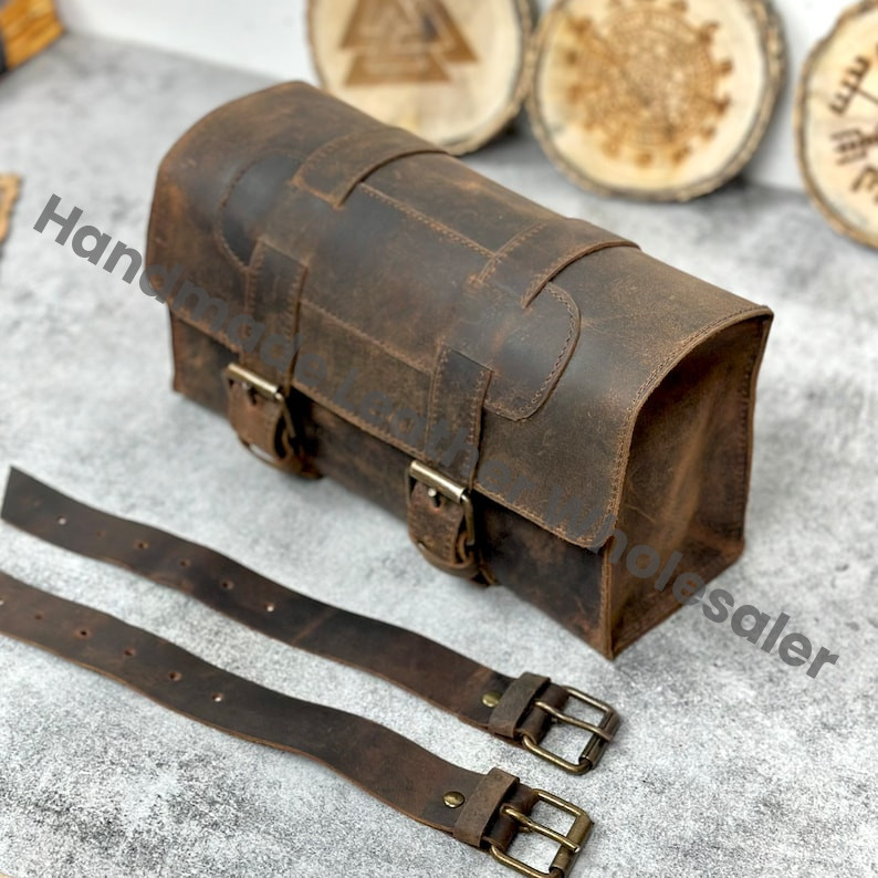 Vintage Brown Leather Motorcycle Tool Bag: Buffalo Leather Pannier