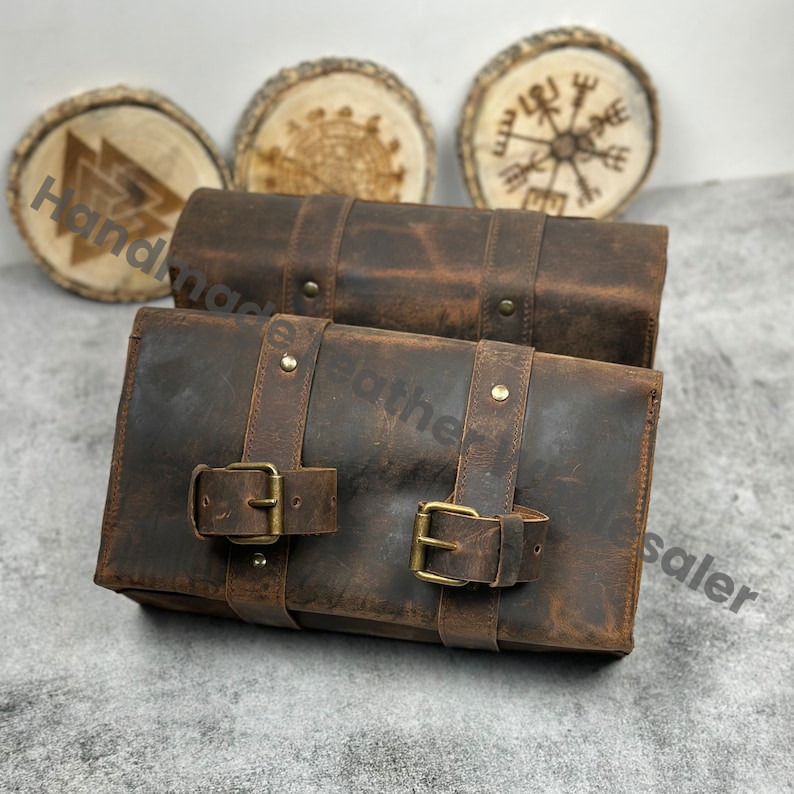 Vintage Brown Leather Motorcycle Tool Bag: Buffalo Leather Pannier