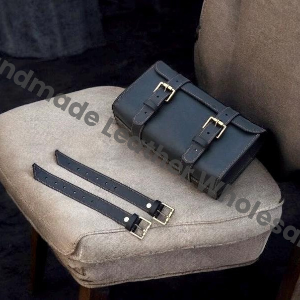 Vintage Black Leather Motorcycle Saddle Bag: Buffalo Leather Pannier