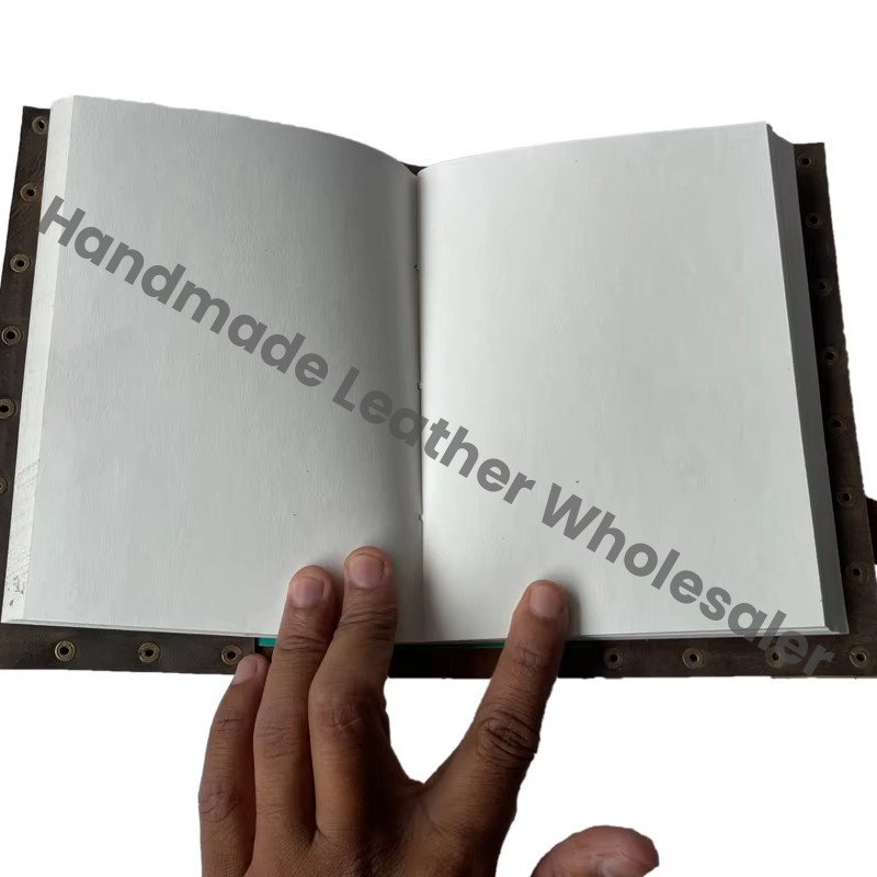 Vintage Book Shadows Saddle Stitching Genuine Leather Address Book Customized Logo Eco-friendly Paper Brass Notebook (Copy)