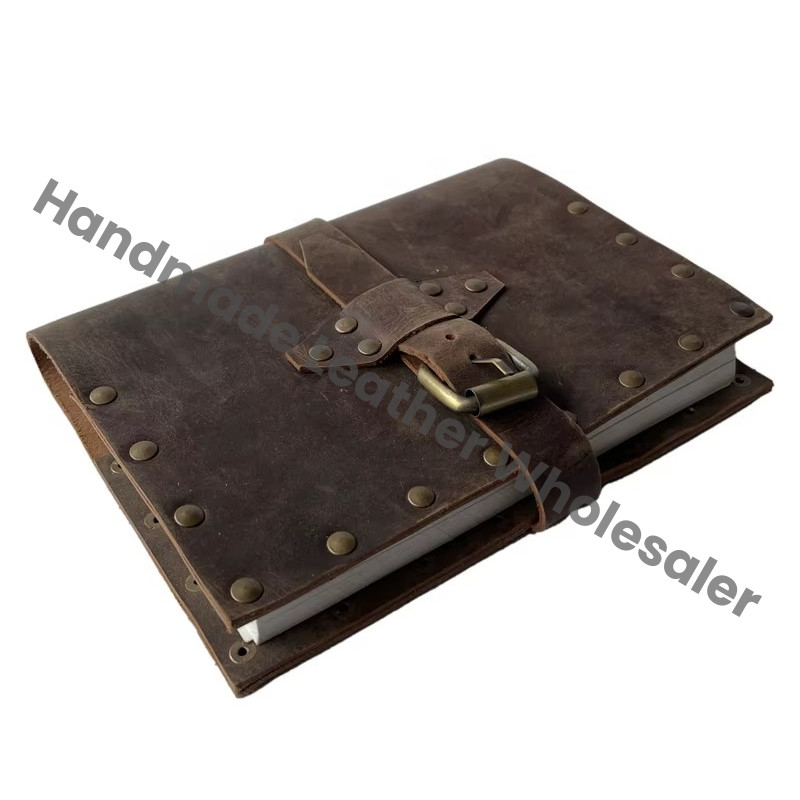 Vintage Book Shadows Saddle Stitching Genuine Leather Address Book Customized Logo Eco-friendly Paper Brass Notebook (Copy)