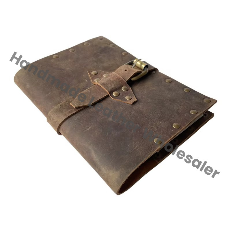 Vintage Book Shadows Saddle Stitching Genuine Leather Address Book Customized Logo Eco-friendly Paper Brass Notebook (Copy)