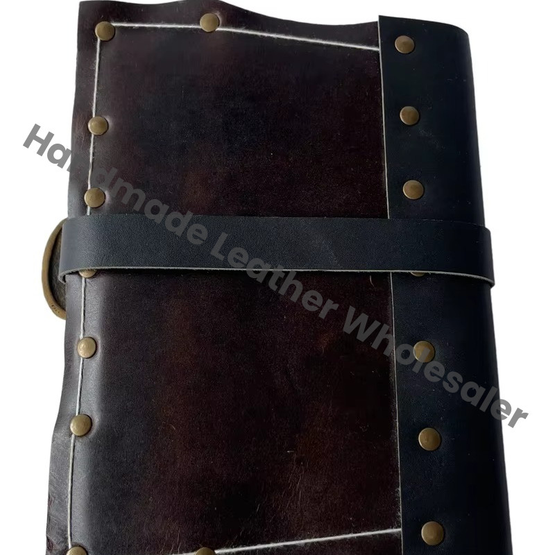 Vintage Book Shadows Saddle Stitching Genuine Leather Address Book Customized Logo Eco-friendly Paper Brass Notebook