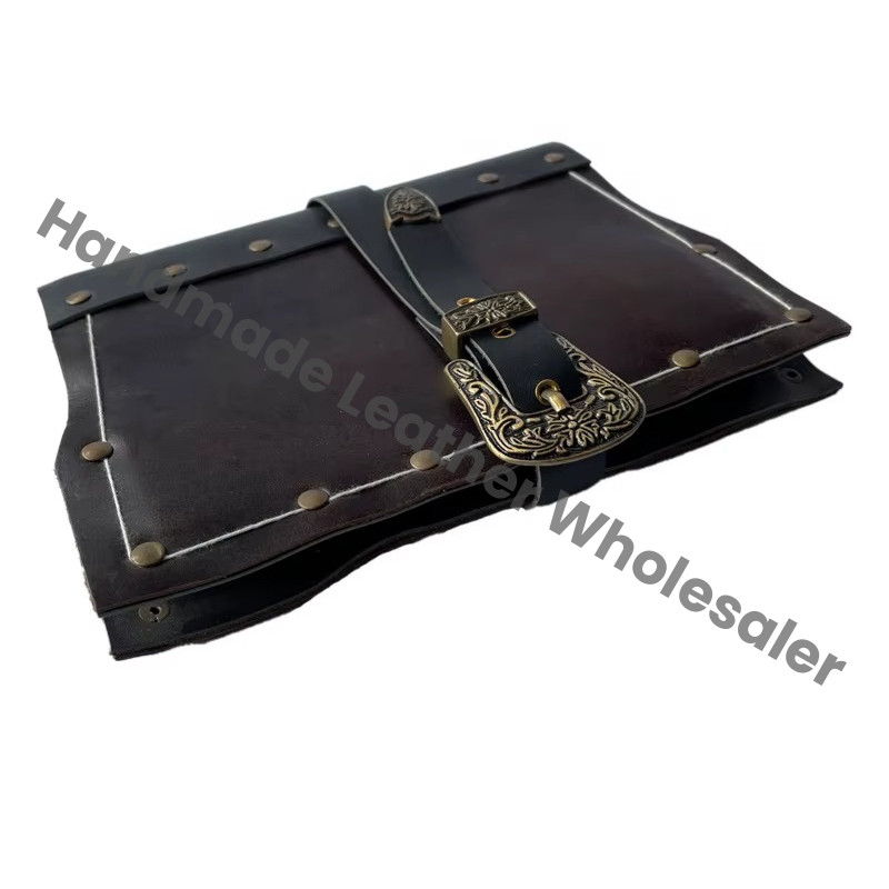 Vintage Book Shadows Saddle Stitching Genuine Leather Address Book Customized Logo Eco-friendly Paper Brass Notebook