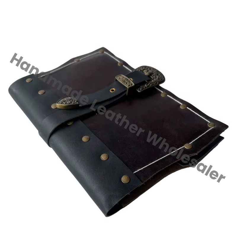 Vintage Book Shadows Saddle Stitching Genuine Leather Address Book Customized Logo Eco-friendly Paper Brass Notebook