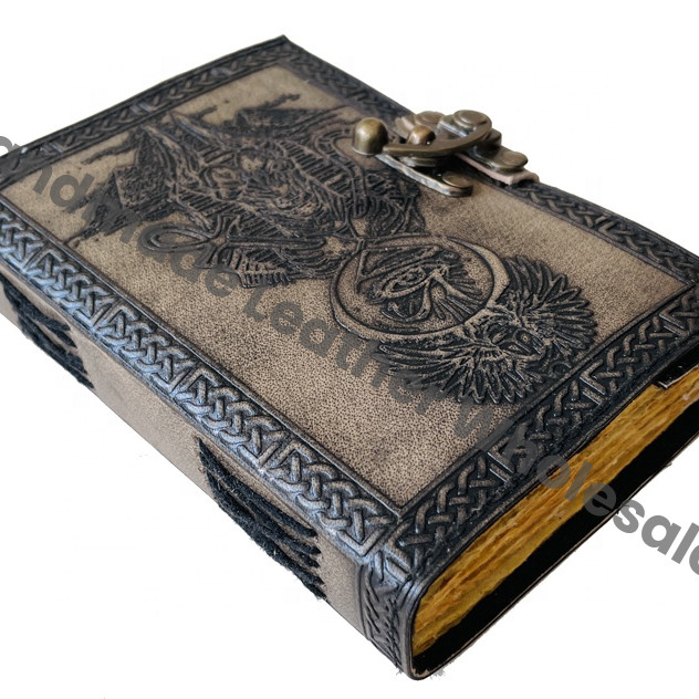 Vintage Book Shadows Sketchbook Deckle Old Pages Blank Travel Leather Hardcover Journal Charcoal Women Third Eye Celtic Gift