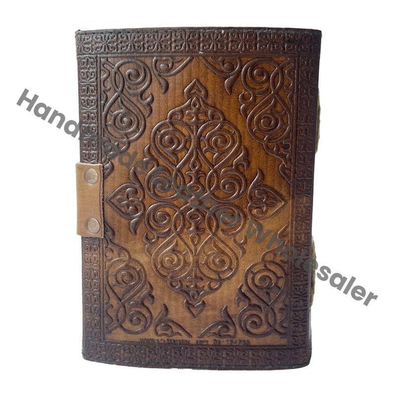 Vintage Book Spell Leather Hardcover Journal Charmed Antique Charcoal Sun Moon Handmade Deckle Edge Paper Embossed Gift